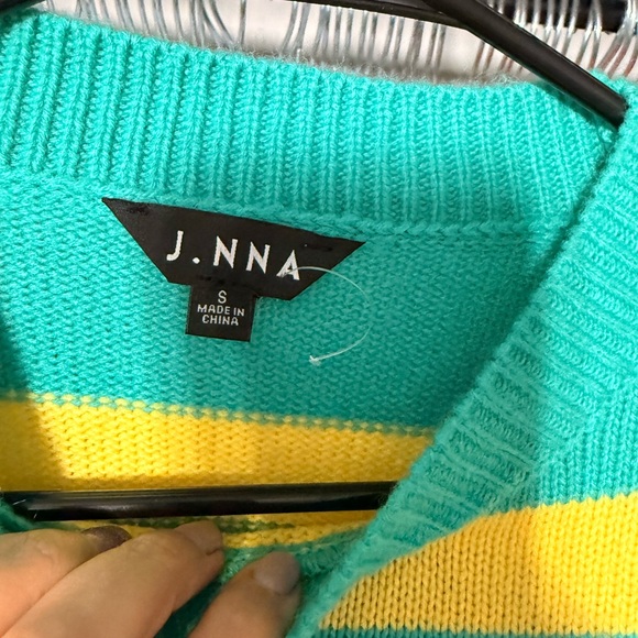 Striped Green and Yellow Sweater with Daisy - Picture 6 of 7